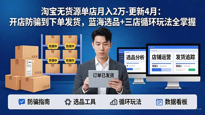 （18188期）淘宝无货源5.0单店月入2万-更新4月：开店防骗到下单发货，蓝海选品+三店循环玩法全掌握-知享资源网