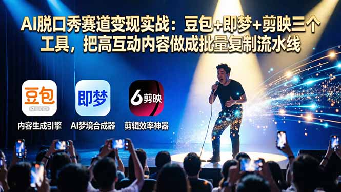（17990期）AI脱口秀赛道变现实战：豆包+即梦+剪映三个工具，把高互动内容做成批量复制流水线-知享资源网