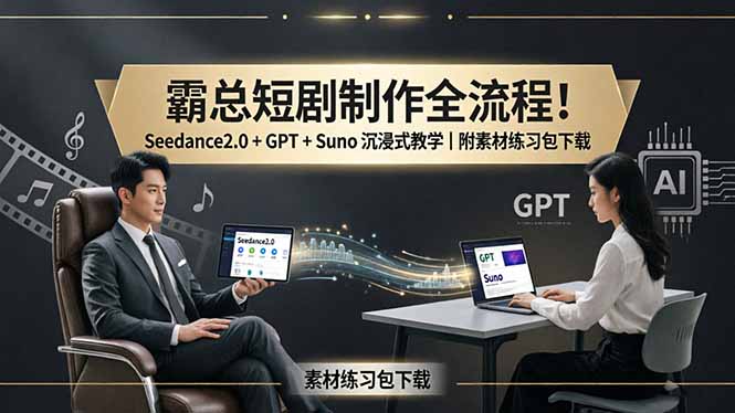 （18153期）霸总短剧制作全流程！Seedance2.0 + GPT + Suno 沉浸式教学｜附素材练习包下载-知享资源网