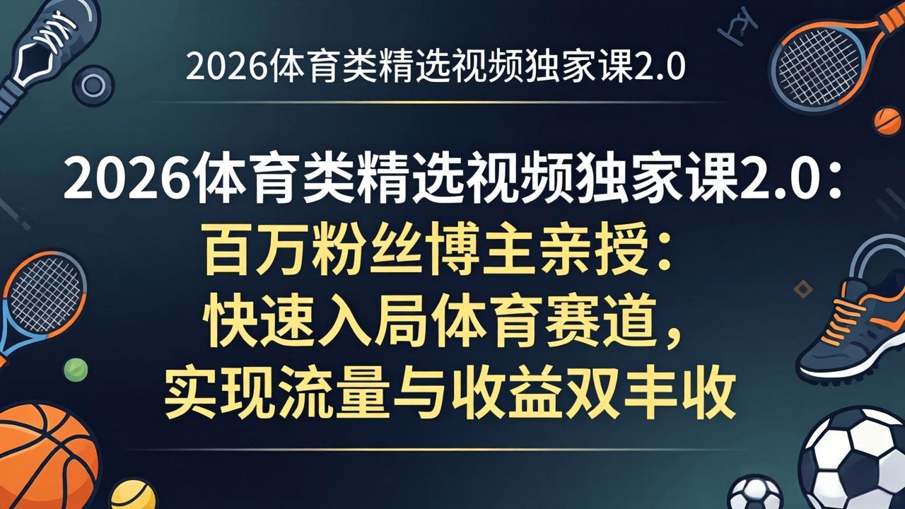 （17991期）2026体育类精选视频独家课2.0：百万粉丝博主亲授：快速入局体育赛道，实现流量与收益双丰收-知享资源网