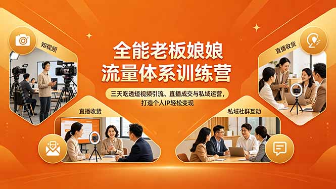 （18187期）全能老板娘流量体系训练营，三天吃透短视频引流、直播成交与私域运营，打造个人IP轻松变现-知享资源网