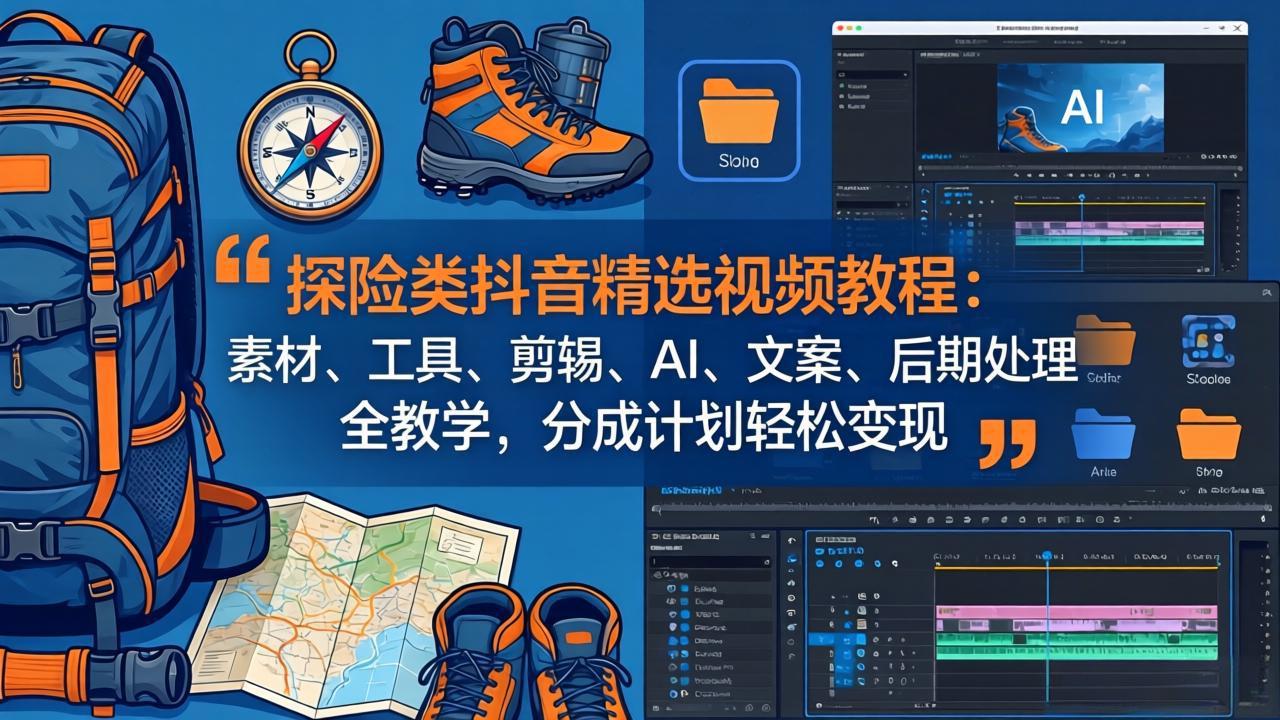 （17994期）探险类抖音精选视频教程：素材、工具、剪辑、AI、文案、后期处理全教学，分成计划轻松变现-知享资源网