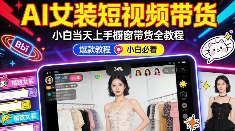 AI女装短视频橱窗带货：小白零门槛当天上手，高佣金爆款轻松賺！-知享资源网