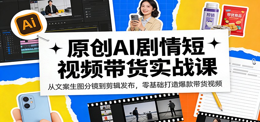 原创AI剧情短视频带货实战课：从文案生图分镜到剪辑发布，零基础打造爆款带货视频-知享资源网