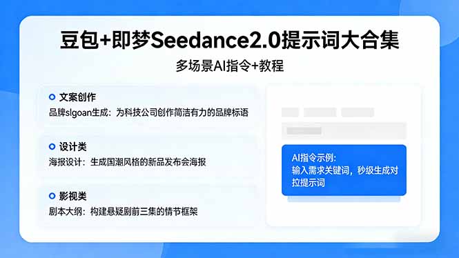 （17935期）豆包+即梦Seedance2.0提示词大合集：多场景AI指令+教程，解锁文案、设计、影视高效创作-知享资源网