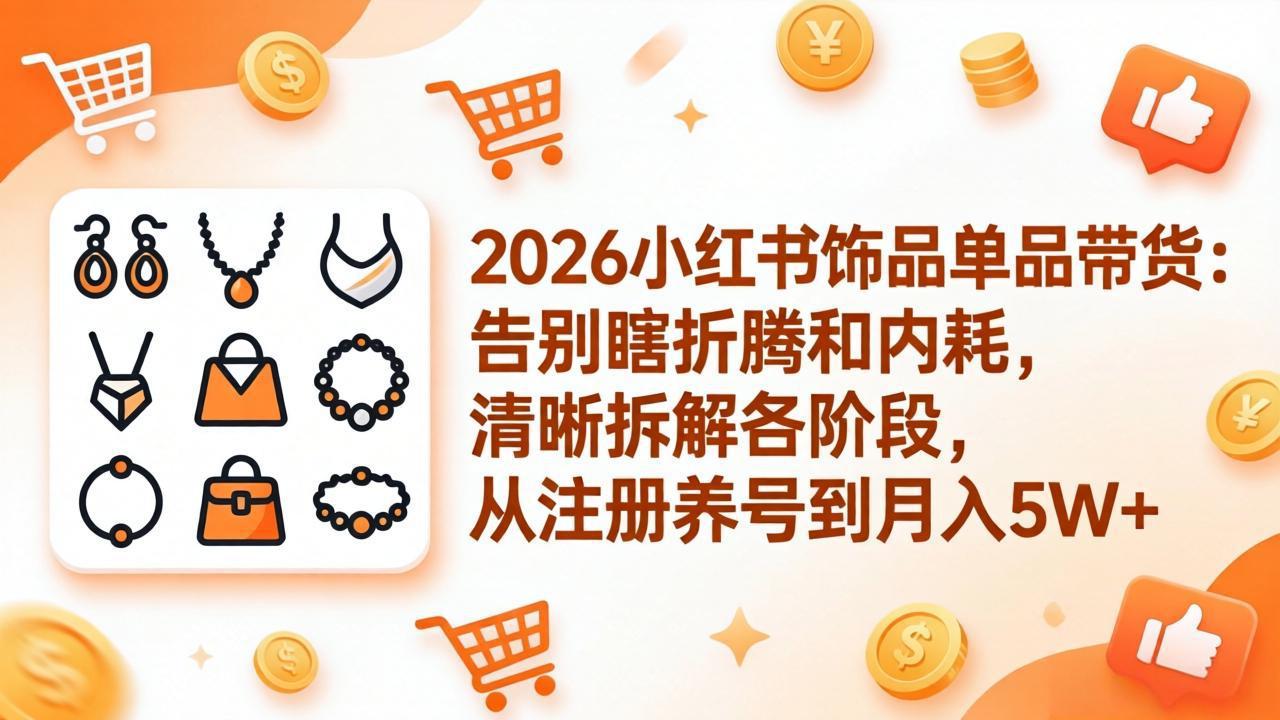 （17861期）2026小红书饰品单品带货：告别瞎折腾和内耗，清晰拆解各阶段，从注册养号到月入5W+-知享资源网