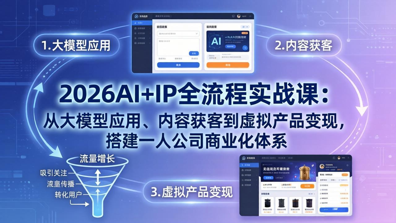 （17863期）2026AI+IP全流程实战课：从大模型应用、内容获客到虚拟产品变现，搭建一人公司商业化体系-知享资源网