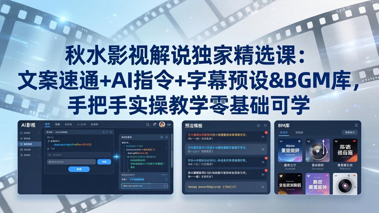 （18080期）秋水影视解说独家精选课：文案速通+AI指令+字幕预设+BGM库，手把手实操教学零基础可学-知享资源网