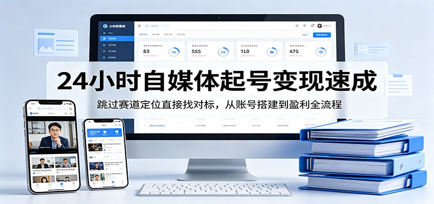 24小时自媒体起号变现速成，跳过赛道定位直接找对标，从账号搭建到盈利全流程-知享资源网