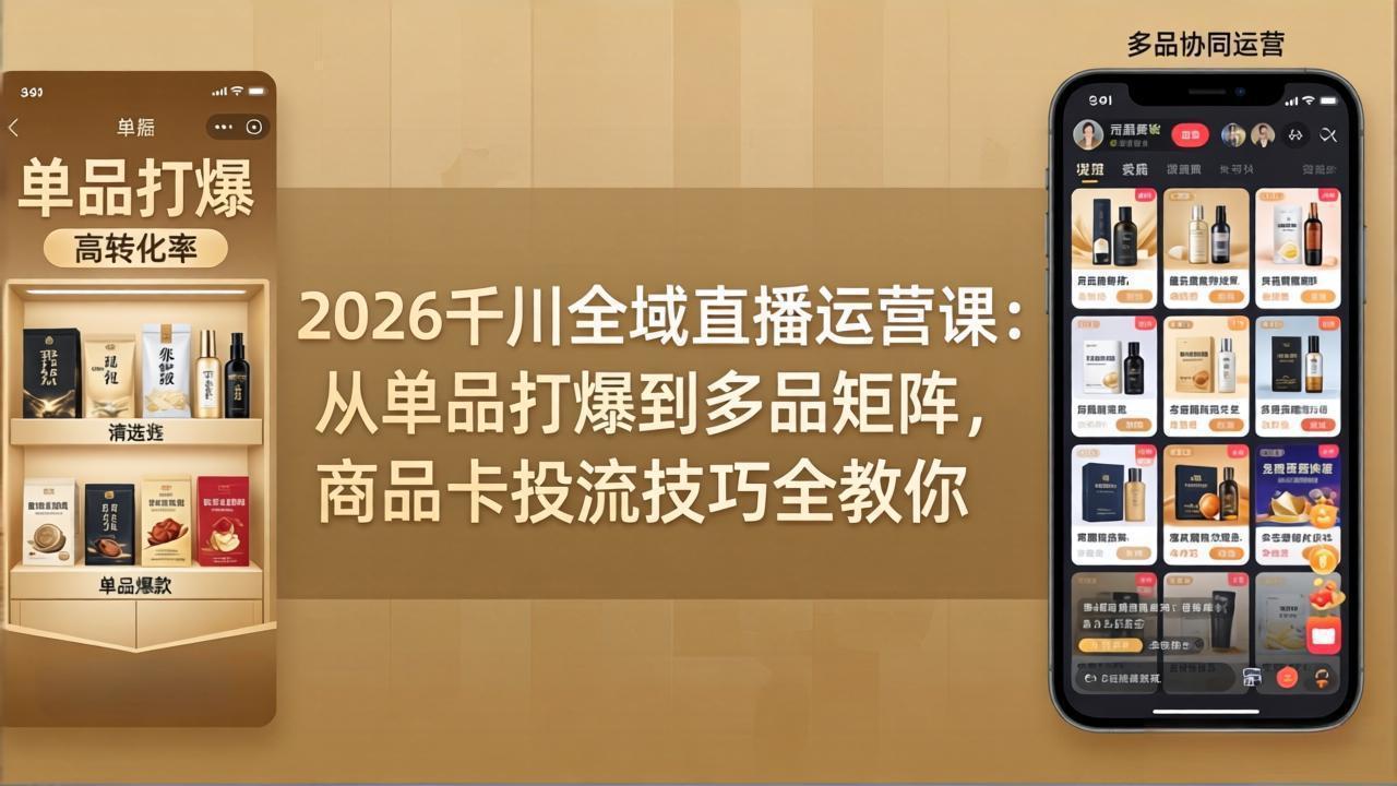 （18028期）2026千川全域直播运营课：从单品打爆到多品矩阵，商品卡投流技巧全教你-知享资源网