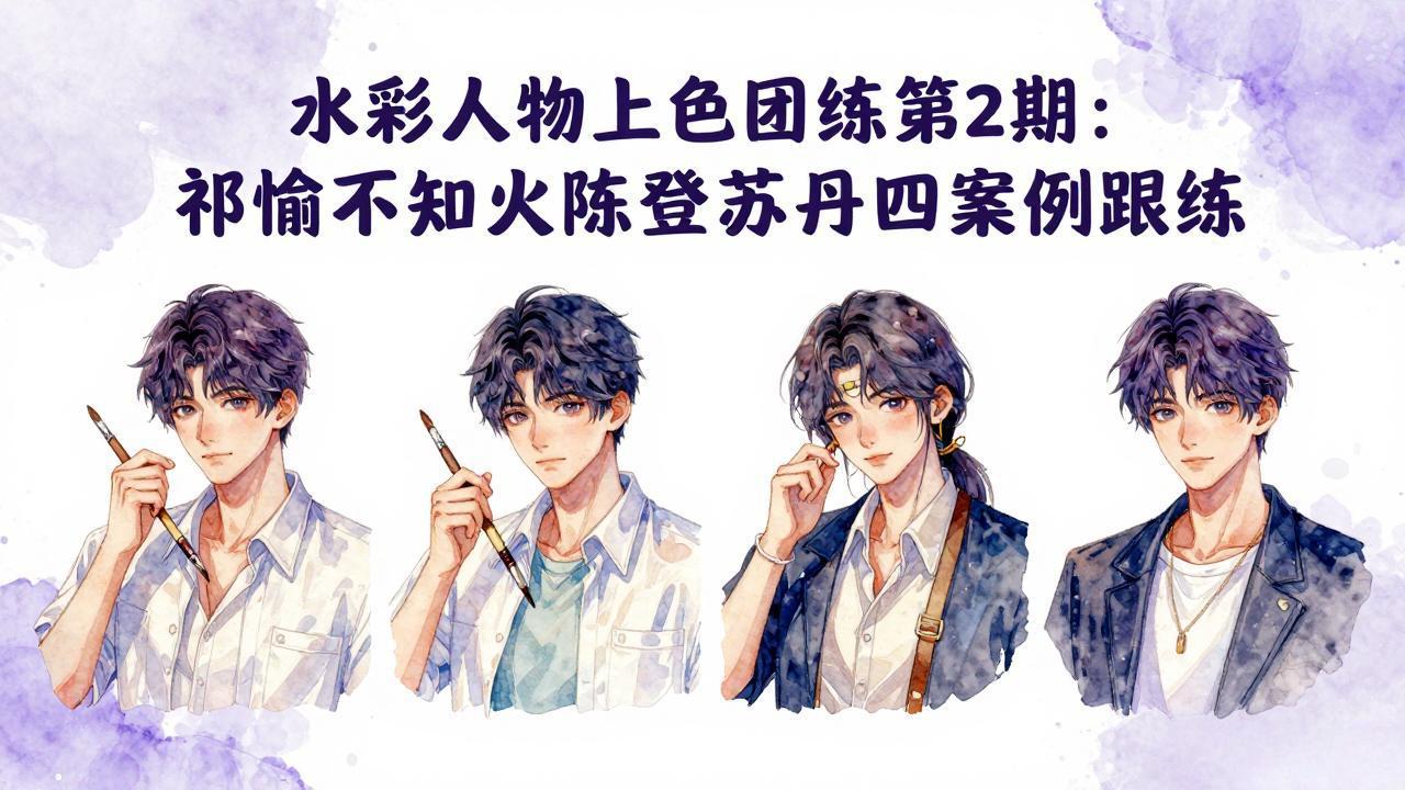 （17954期）水彩人物上色团练第2期：祁煜不知火陈登苏丹四案例跟练，手把手提升绘画能力-知享资源网