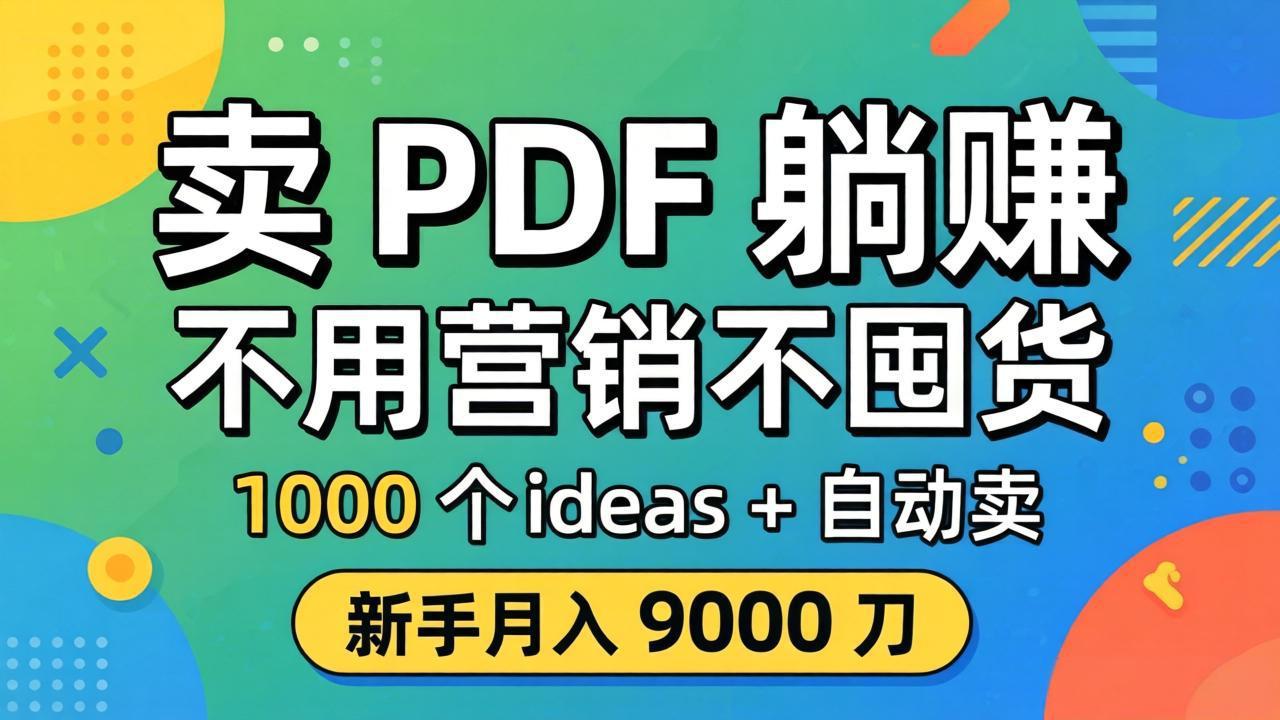 （18146期）卖 PDF 躺赚？不用营销不囤货，1000 个 ideas + 自动卖，新手月入 9000 刀【原创双语字幕】-知享资源网
