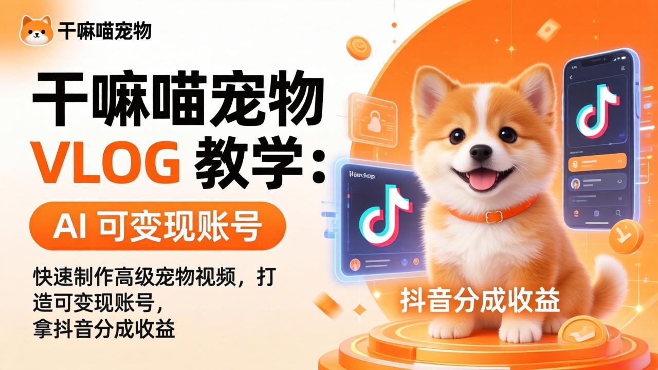 （17888期）干嘛喵宠物 VLOG 教学：AI 快速制作高级宠物视频，打造可变现账号，拿抖音分成收益-知享资源网