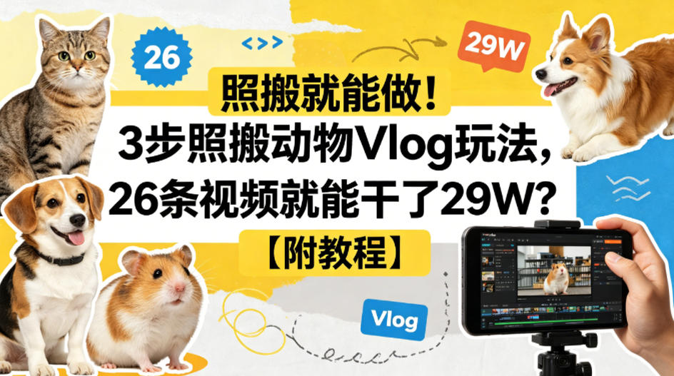 照搬就能做！3步照搬动物Vlog玩法，26条视频就能干了29W？【附教程】【赠coze一键生成工作流】-知享资源网