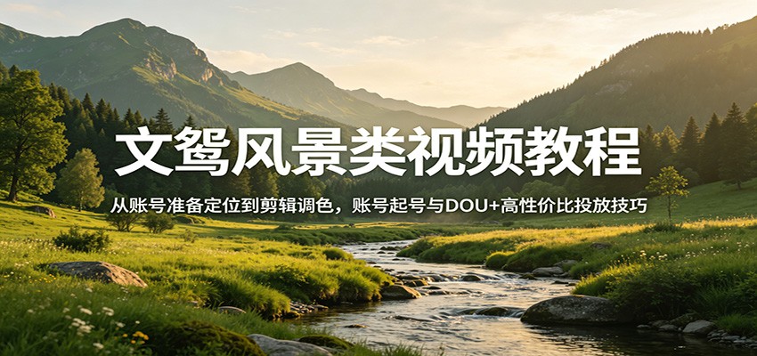 文鸳风景类视频教程：从账号准备定位到剪辑调色，账号起号与DOU+高性价比投放技巧-知享资源网