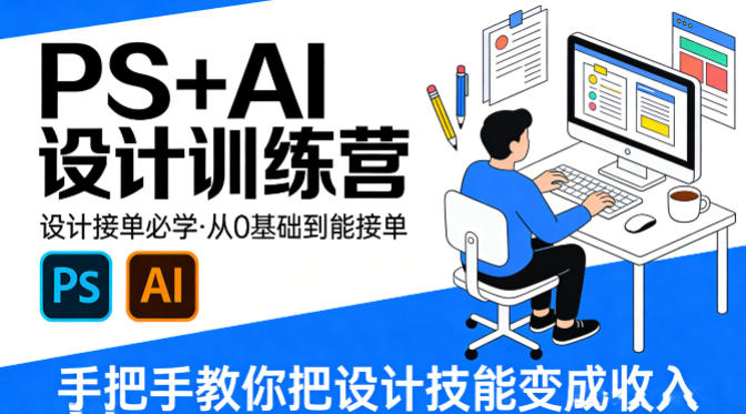 设计接单必学，PS+AI设计训练营，从0基础到能接单，手把手教你把设计技能变成收入-知享资源网