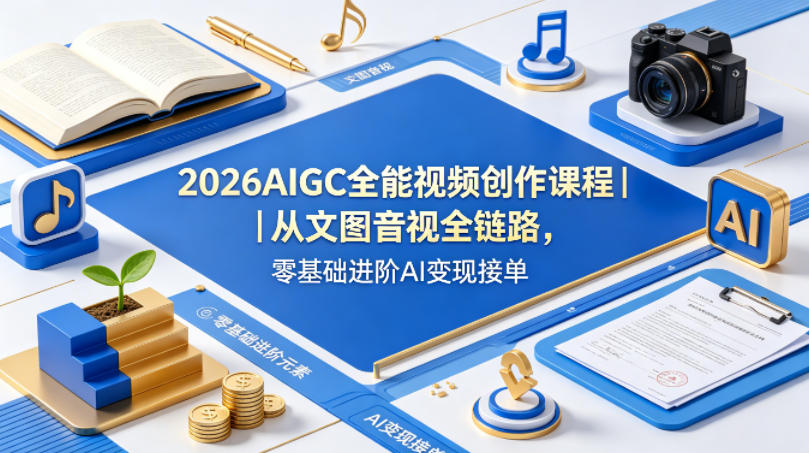 2026AIGC全能视频创作课程｜从文图音视全链路，零基础进阶AI变现接单-知享资源网