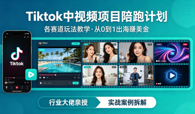 某大佬的Tiktok中视频项目陪跑，涵盖TK各个赛道玩法教学，从0到1出海賺美金-知享资源网
