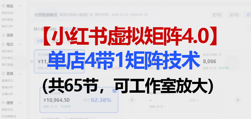 小红书虚拟矩阵4.0技术：单店4带1矩阵（共65节，可工作室放大）-知享资源网