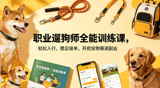 职业遛狗师全能训练课，轻松入行，稳定接单，开启宠物赛道副业-知享资源网