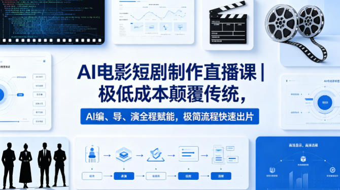 AI电影短剧制作直播课｜极低成本颠覆传统，AI编、导、演全程赋能，极简流程快速出片-知享资源网