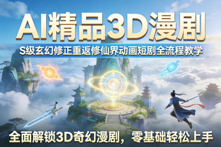 AI精品3D漫剧S级玄幻修正重返修仙界动画短剧全流程教学，全面解锁3D奇幻漫剧，零基础轻松上手-知享资源网