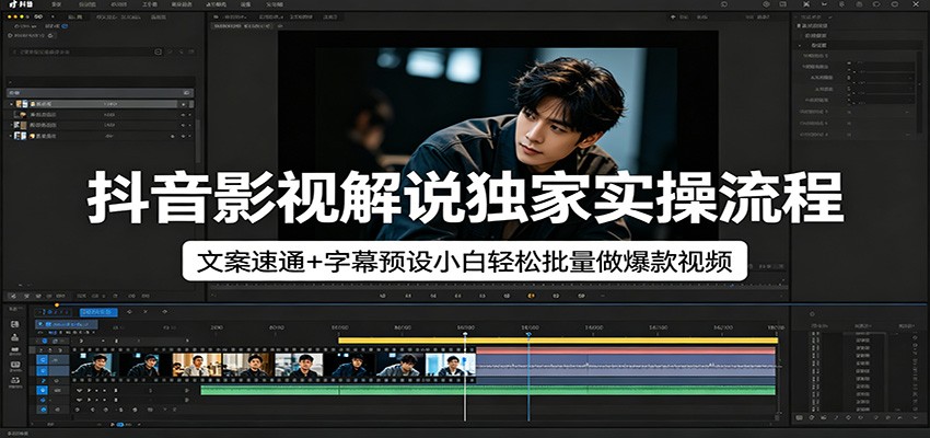 抖音影视解说独家实操流程，文案速通+字幕预设小白轻松批量做爆款视频-知享资源网