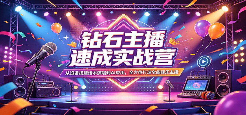 钻石主播速成实战营：从设备搭建话术演唱到AI应用，全方位打造全能娱乐主播-知享资源网