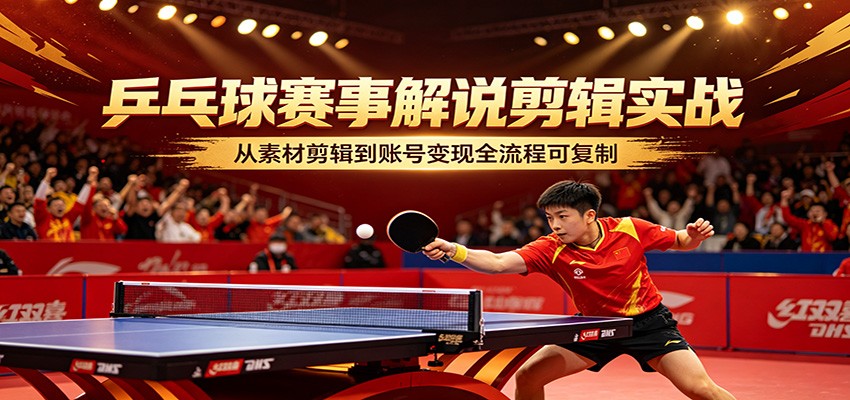 乒乓球赛事解说剪辑实战，从素材剪辑到账号变现全流程可复制-知享资源网