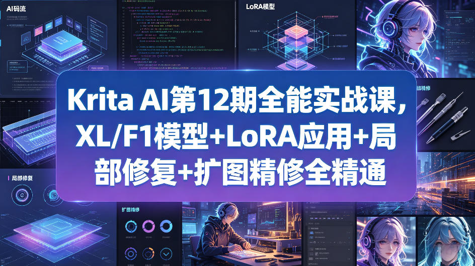 Krita AI第12期全能实战课，XL/F1模型+LoRA应用+局部修复+扩图精修全精通-知享资源网