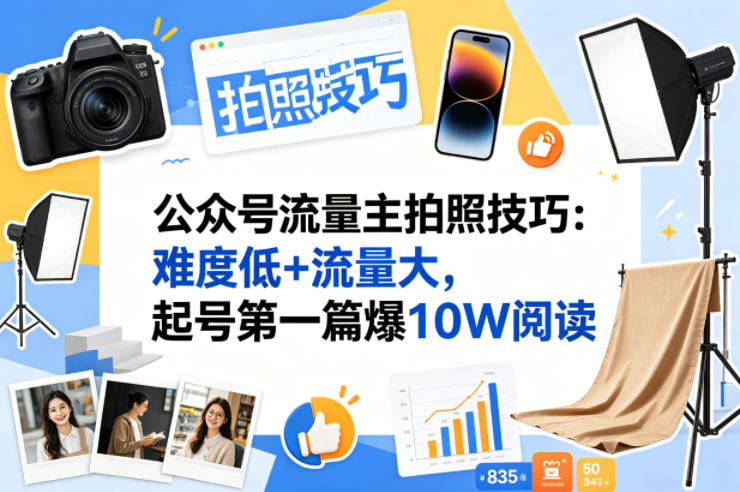 公众号流量主之拍照技巧赛道，难度低+流量大，起号第一篇就爆了10w阅读-知享资源网