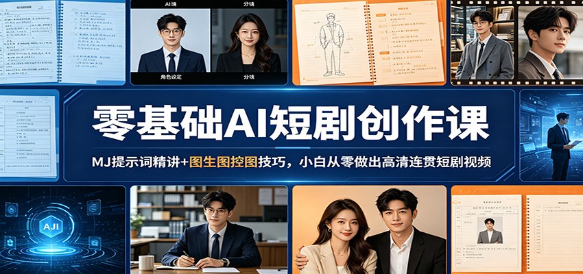 零基础AI短剧创作课：MJ提示词精讲+图生图控图技巧，小白从零做出高清连贯短剧视频-知享资源网