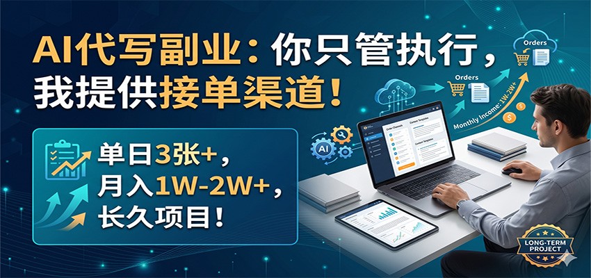 AI代写副业：你只管执行，我提供接单渠道！单日3张+，月入1W-2W+，长久项目-知享资源网