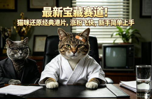 最新宝藏赛道！猫咪还原经典港片，涨粉飞快，新手简单上手-知享资源网