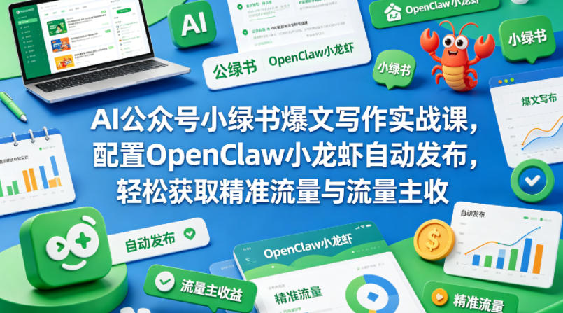 AI公众号小绿书爆文写作实战课，配置OpenClaw小龙虾自动发布，轻松获取精准流量与流量主收益-知享资源网