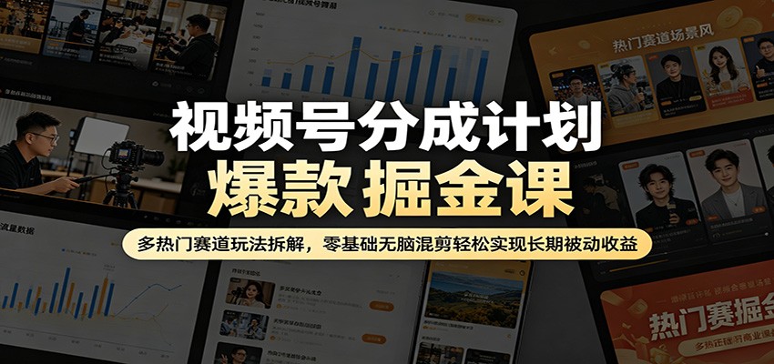 视频号分成计划爆款掘金课：多热门赛道玩法拆解，零基础无脑混剪轻松实现长期被动收益-知享资源网