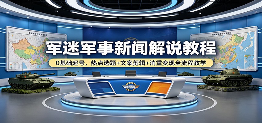 军迷军事新闻解说教程：0基础起号，热点选题+文案剪辑+消重变现全流程教学-知享资源网
