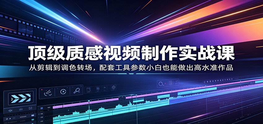 顶级质感视频制作实战课：从剪辑到调色转场，配套工具参数小白也能做出高水准作品-知享资源网
