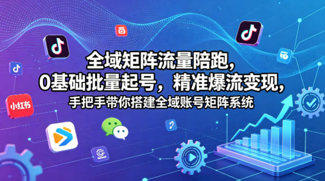 全域矩阵流量陪跑，0基础批量起号，精准爆流变现，手把手带你搭建全域账号矩阵系统-知享资源网