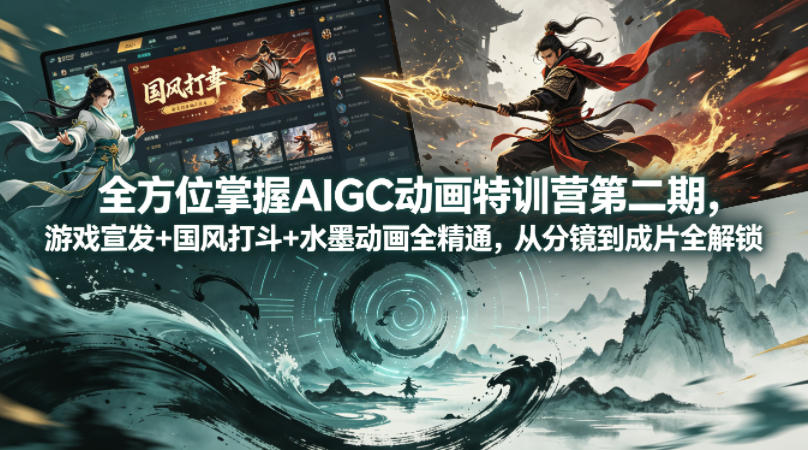 全方位掌握AIGC动画特训营第二期，游戏宣发+国风打斗+水墨动画全精通，从分镜到成片全解锁-知享资源网