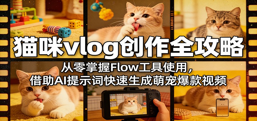 猫咪vlog创作全攻略：从零掌握Flow工具使用，借助AI提示词快速生成萌宠爆款视频-知享资源网