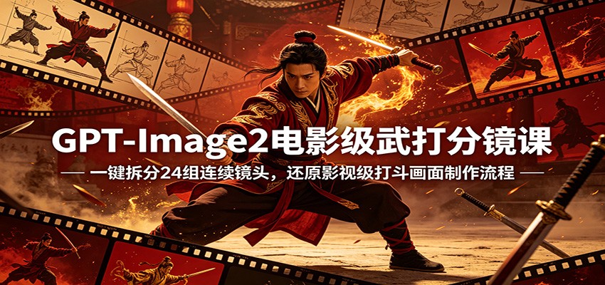 GPT-Image2电影级武打分镜课：一键拆分24组连续镜头，还原影视级打斗画面制作流程-知享资源网