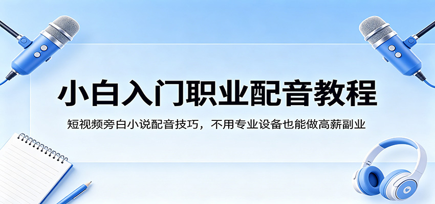 小白入门职业配音教程，短视频旁白小说配音技巧，不用专业设备也能做高薪副业-知享资源网