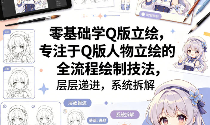 零基础学Q版立绘，专注于Q版人物立绘的全流程绘制技法，层层递进，系统拆解-知享资源网