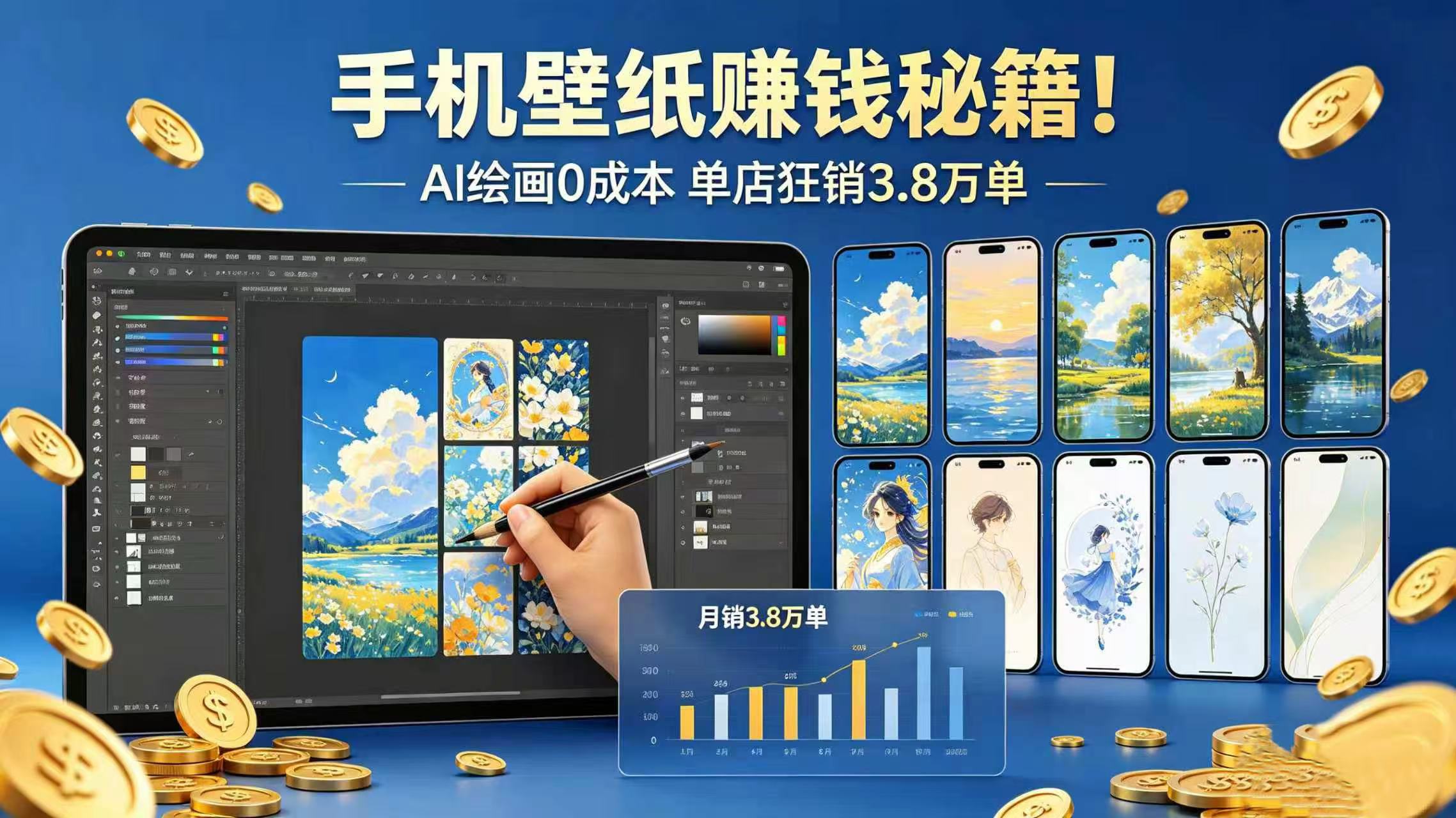手机壁纸赚钱秘籍！AI 绘画 0 成本 单店狂销 3.8 万单-知享资源网