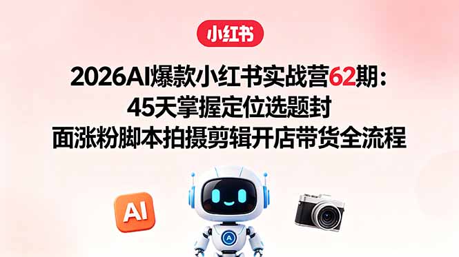 （18606期）2026AI爆款小红书实战营62期：45天掌握定位选题封面涨粉脚本拍摄剪辑开店带货全流程-知享资源网