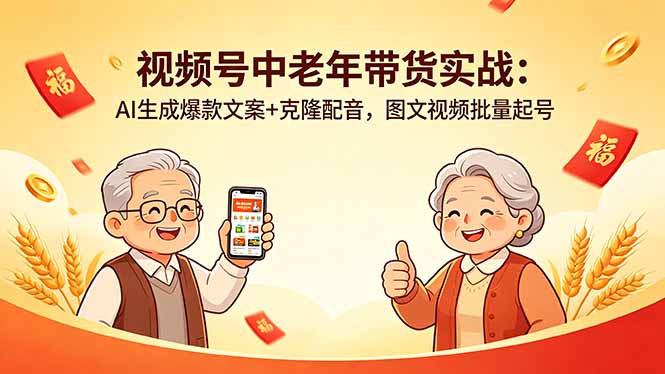 （18396期）视频号中老年带货实战：AI生成爆款文案+克隆配音，图文视频批量起号-知享资源网