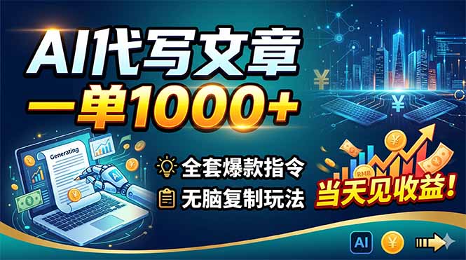 （18575期）AI代写文章，一单1000+，全套爆款指令+无脑复制玩法，当天见收益！-知享资源网