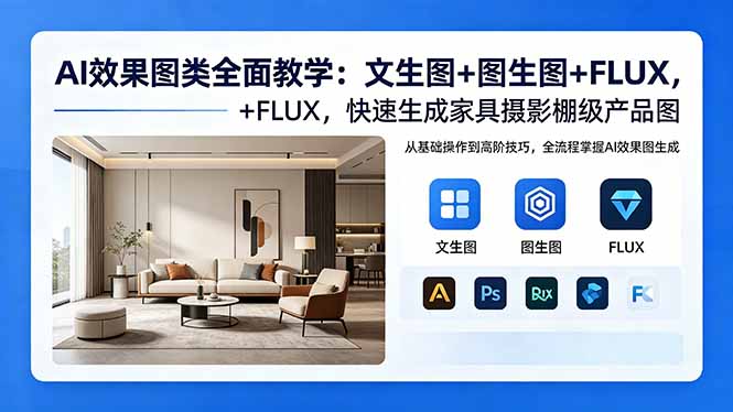 （18452期）AI效果图类全面教学：文生图+图生图+FLUX，快速生成家具摄影棚级产品图-知享资源网
