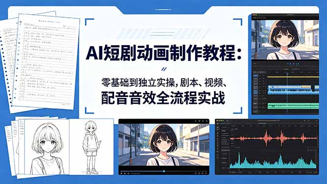 （18351期）AI短剧动画制作教程：零基础到独立实操，剧本、视频、配音音效全流程实战-知享资源网